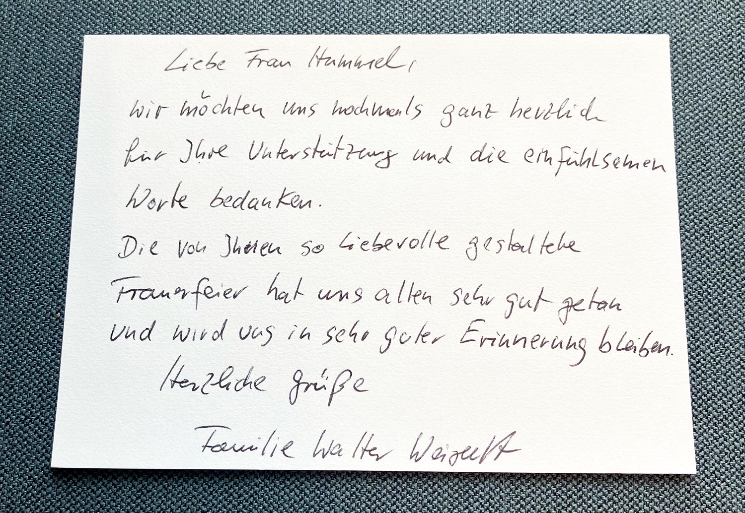 Dankbrief für Trauerrede